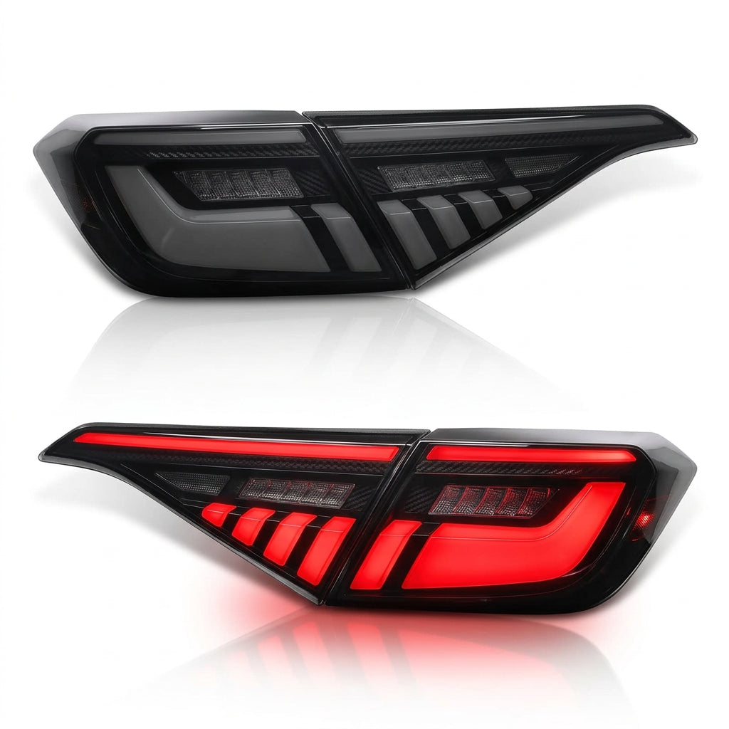 Honda Civic tail light shown unlit and illuminated red