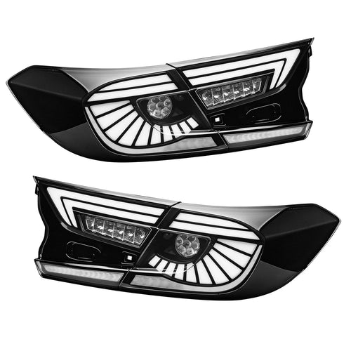 Honda Accord tail lights with black housings and angular segmented light details